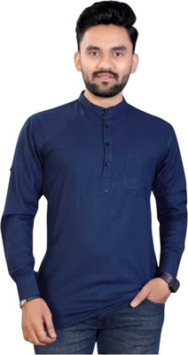 Red Lion Men Solid Straight Kurta(Light Blue)