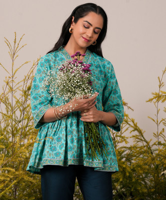 LIBAS Women Printed A-line Kurta(Blue)