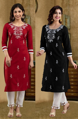 SISTO Women Embroidered Straight Kurta(Multicolor)