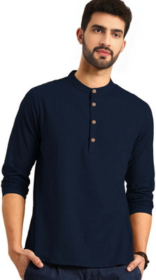 Navkanj Men Solid Asymmetric Kurta(Blue)