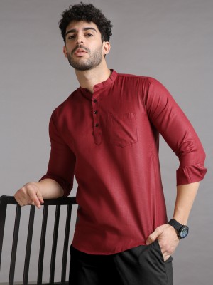 MENTIFIC Men Solid Straight Kurta(Maroon)