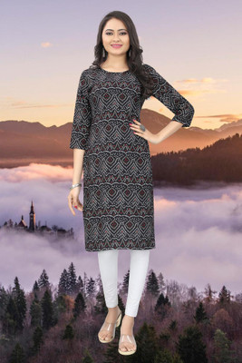 ANITA LYCRA Women Printed Straight Kurta(Black)