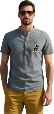 GAINELL Men Solid Straight Kurta(Grey)