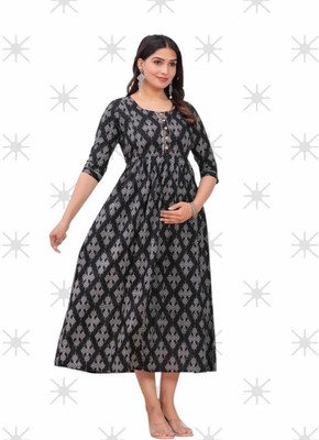 HOUSE OFF COMMON Women Printed Anarkali Kurta(Black)