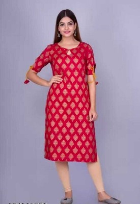 SHREE RADHEY OUTLET Women Printed A-line Kurta(Pink)