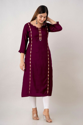 Kapadia Women Geometric Print Straight Kurta(Maroon)