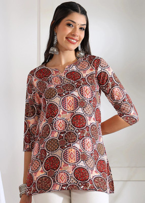 JustHer Women Self Design Tunic Kurta(Orange)