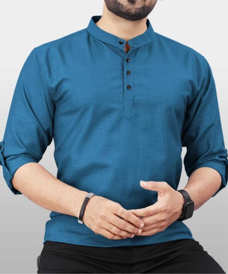 Vertali Industries Men Solid Straight Kurta(Dark Blue)