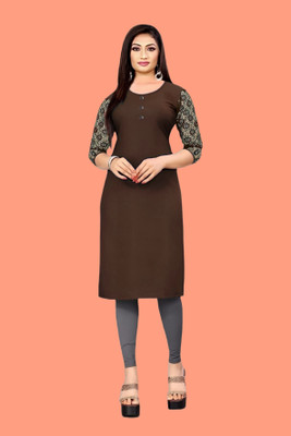 Coft Women Solid Straight Kurta(Brown)