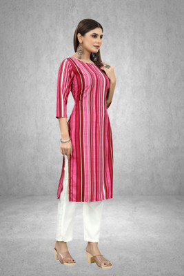MARIDI FASHION Women Self Design Straight Kurta(Pink)