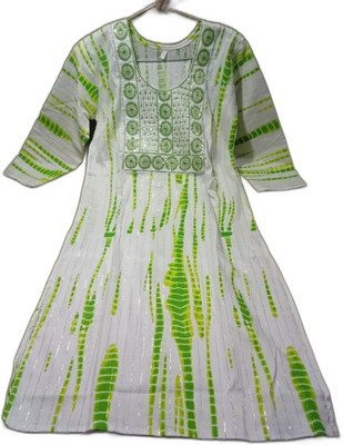 Omkar Traders Women Printed A-line Kurta(Light Green, Grey)