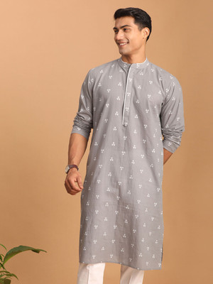 VASTRAMAY Men Printed Straight Kurta(Grey)