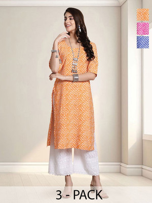 HERE&NOW Women Printed Straight Kurta(Orange)