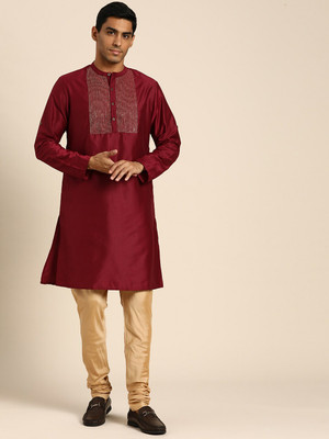 ANOUK Men Woven Design Straight Kurta(Maroon)