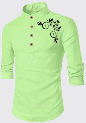 DIMMY Men Printed Straight Kurta(Light Green)