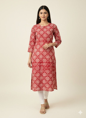 Ridacollection Women Geometric Print Straight Kurta(Dark Green)