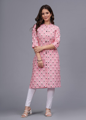 Mahruchi Textile Women Block Print Straight Kurta(Pink)