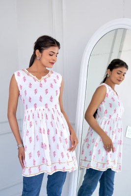 PANKHIL Women Printed Anarkali Kurta(Pink, White)