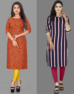 maruti fab Women Striped A-line Kurta(Orange, Purple)