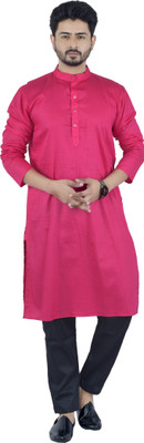DRESSED UP DIVAS Men Solid Straight Kurta(Dark Blue)