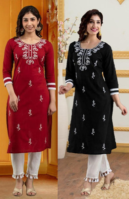 SISTO Women Chikan Embroidery A-line Kurta(Multicolor)