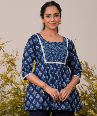 LIBAS Women Printed A-line Kurta(Blue)