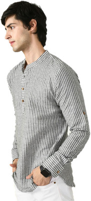 Twist99 Men Striped Asymmetric Kurta(Grey)