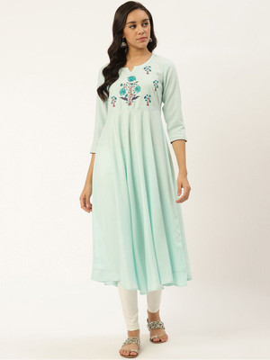 ANOUK Women Printed A-line Kurta(Blue)