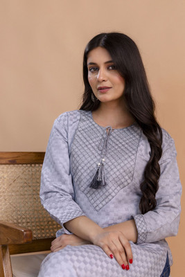 Tibra Attire Women Embroidered Straight Kurta(Grey)