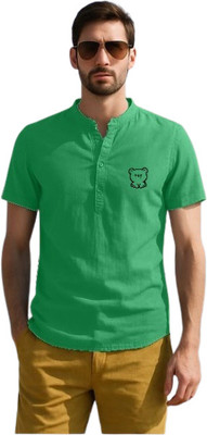 GAINELL Men Solid Straight Kurta(Green)