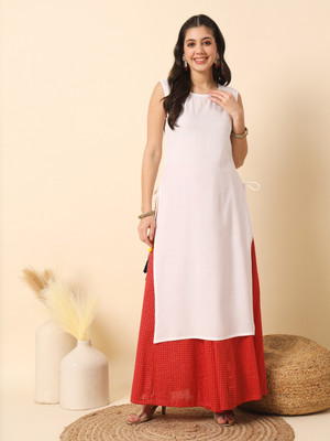 HouseOfCommon Women Solid Straight Kurta(White)