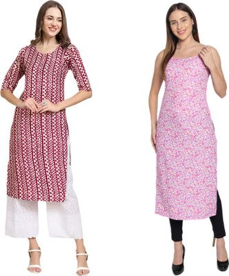 KALLAXI Women Printed Straight Kurta(Multicolor)