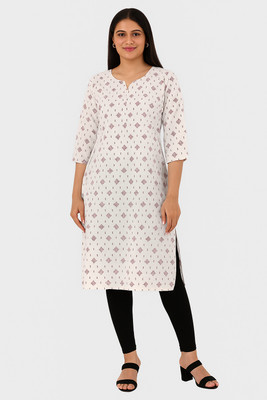 TheHeritages Women Printed, Floral Print A-line Kurta(White)
