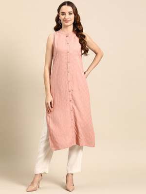 ANOUK Women Woven Design Straight Kurta(Pink)
