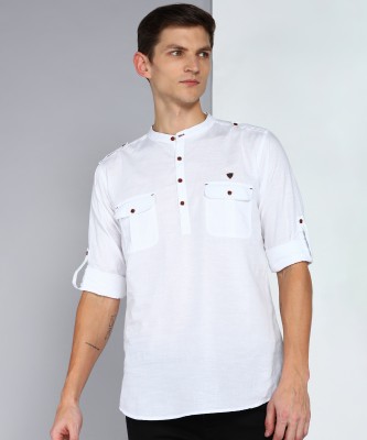 KUONS AVENUE Men Solid Pathani Kurta(White)