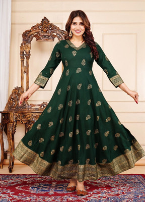 HouseOfCommon Women Printed Straight Kurta(Green)