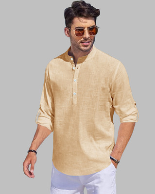 EyeBogler Men Solid Straight Kurta(Beige)
