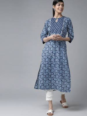 HouseOfCommon Women Floral Print, Printed A-line Kurta(Blue)