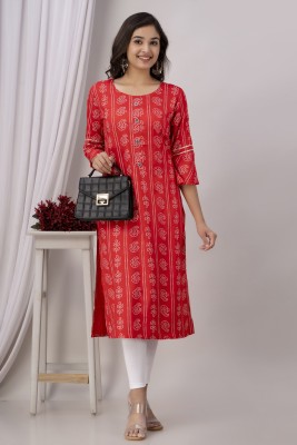 HouseOfCommon Women Printed A-line Kurta(Red)