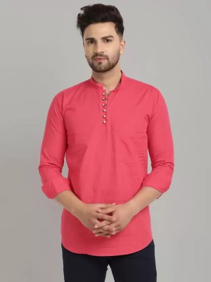 DIGIMI Men Solid Straight Kurta(Pink)