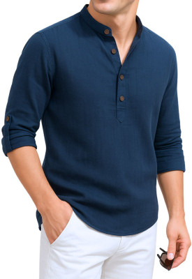 DENEEJA Men Self Design Straight Kurta(Dark Blue)