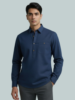 Vashuqi Men Solid A-line Kurta(Dark Blue)