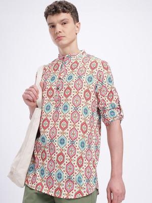 Anouk Rustic Men Printed Straight Kurta(White)