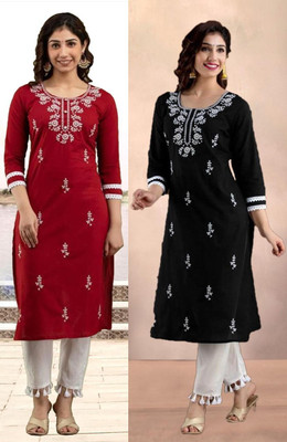 SISTO Women Embroidered Straight Kurta(Multicolor)