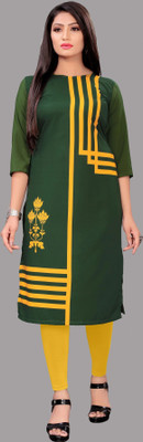 HouseOfCommon Women Printed Straight Kurta(Green, Yellow)