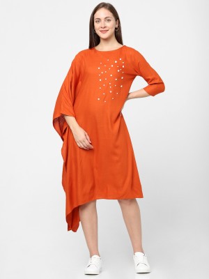 INDIFUSION Women Solid A-line Kurta(Orange)