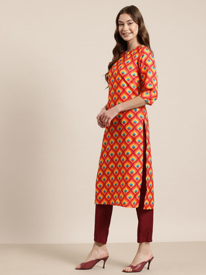 HERE&NOW Women Printed A-line Kurta(Orange)