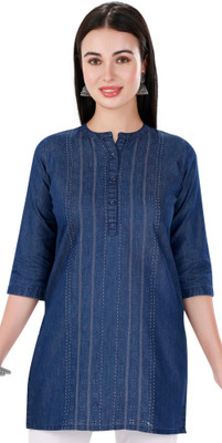 Pluss Tribe Women Embroidered A-line Kurta(Blue)