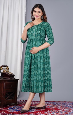 Jai Vijay Creations Women Printed Anarkali Kurta(Green)