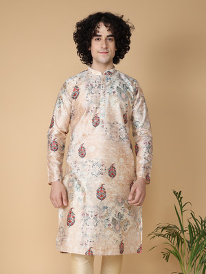Namaskar Men Printed Straight Kurta(Yellow)